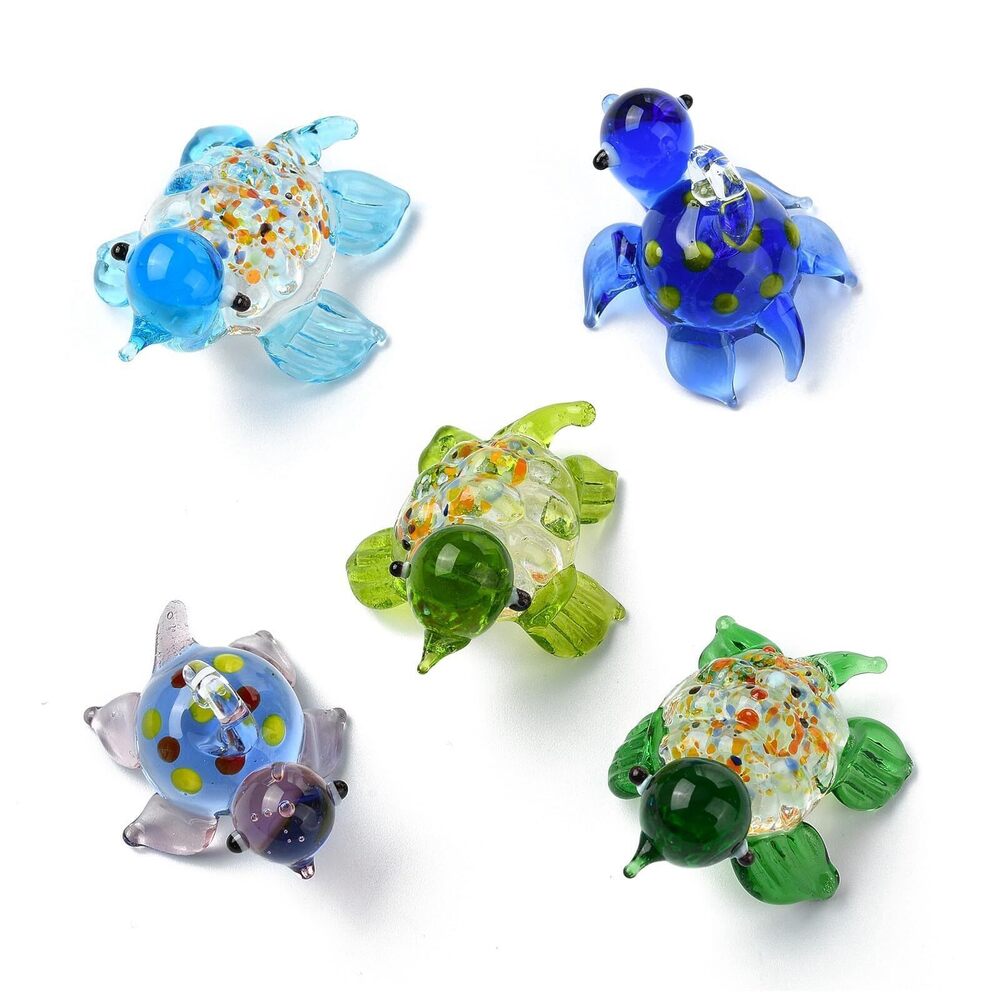 5675 5Pcs Crystal Turtle Figurines Handmade Ocean Animal Lampwork Pendants